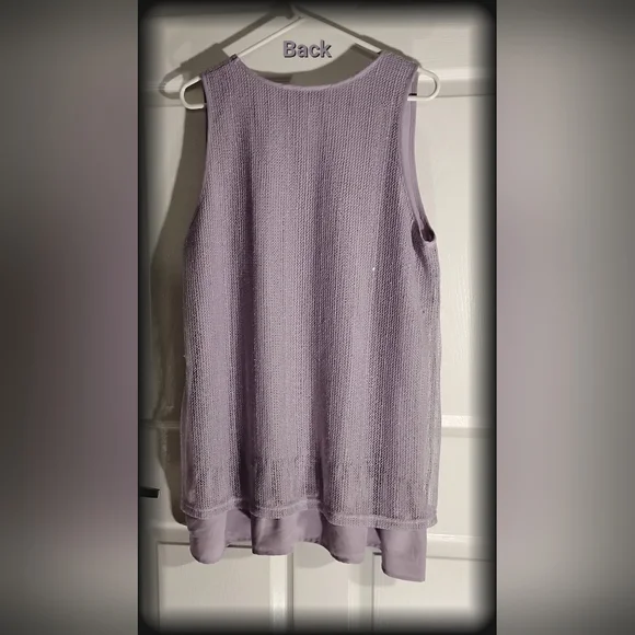 🦩SIMPLY NOELLE Plus Size Pullover Sleeveless Tunic Tank Lavender Mesh Overlay - Picture 6 of 16